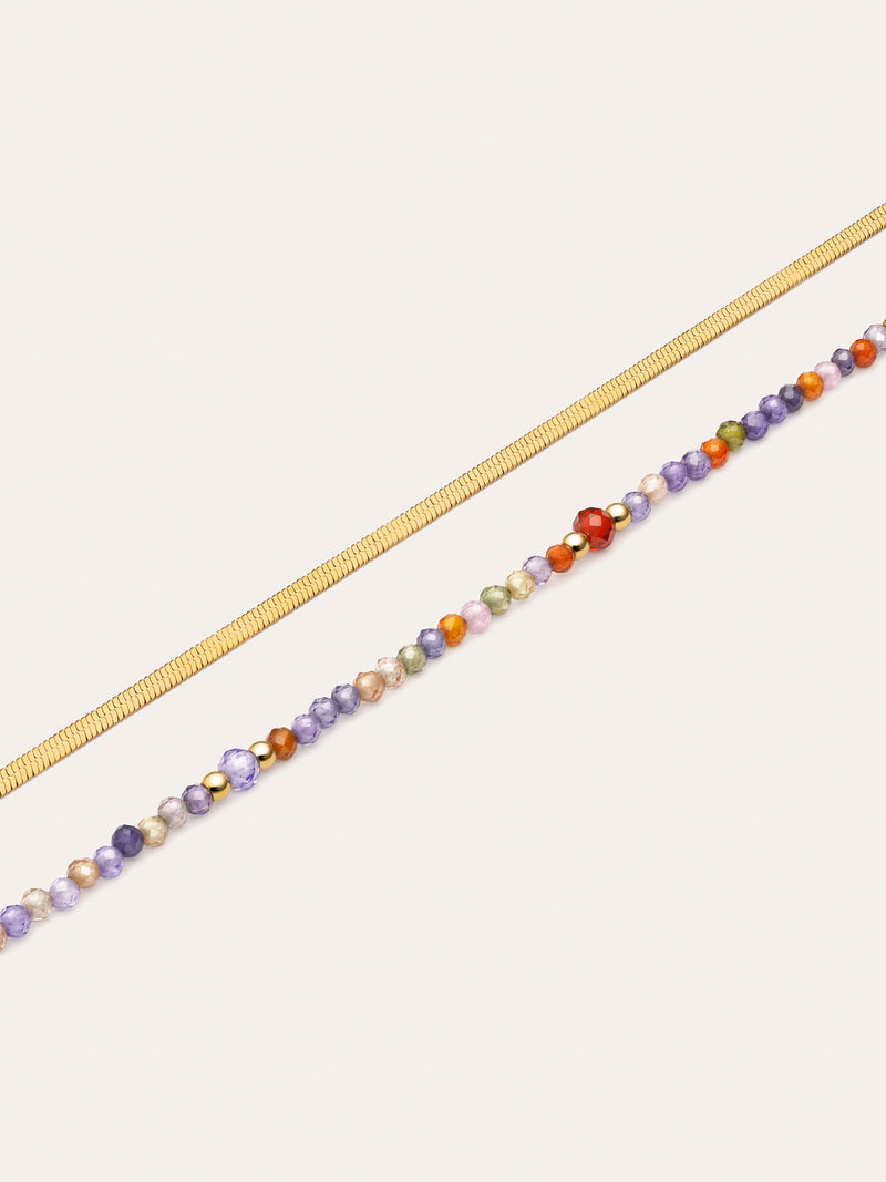 Pulsera Doble Crystals Lisse Acero Baño Oro
