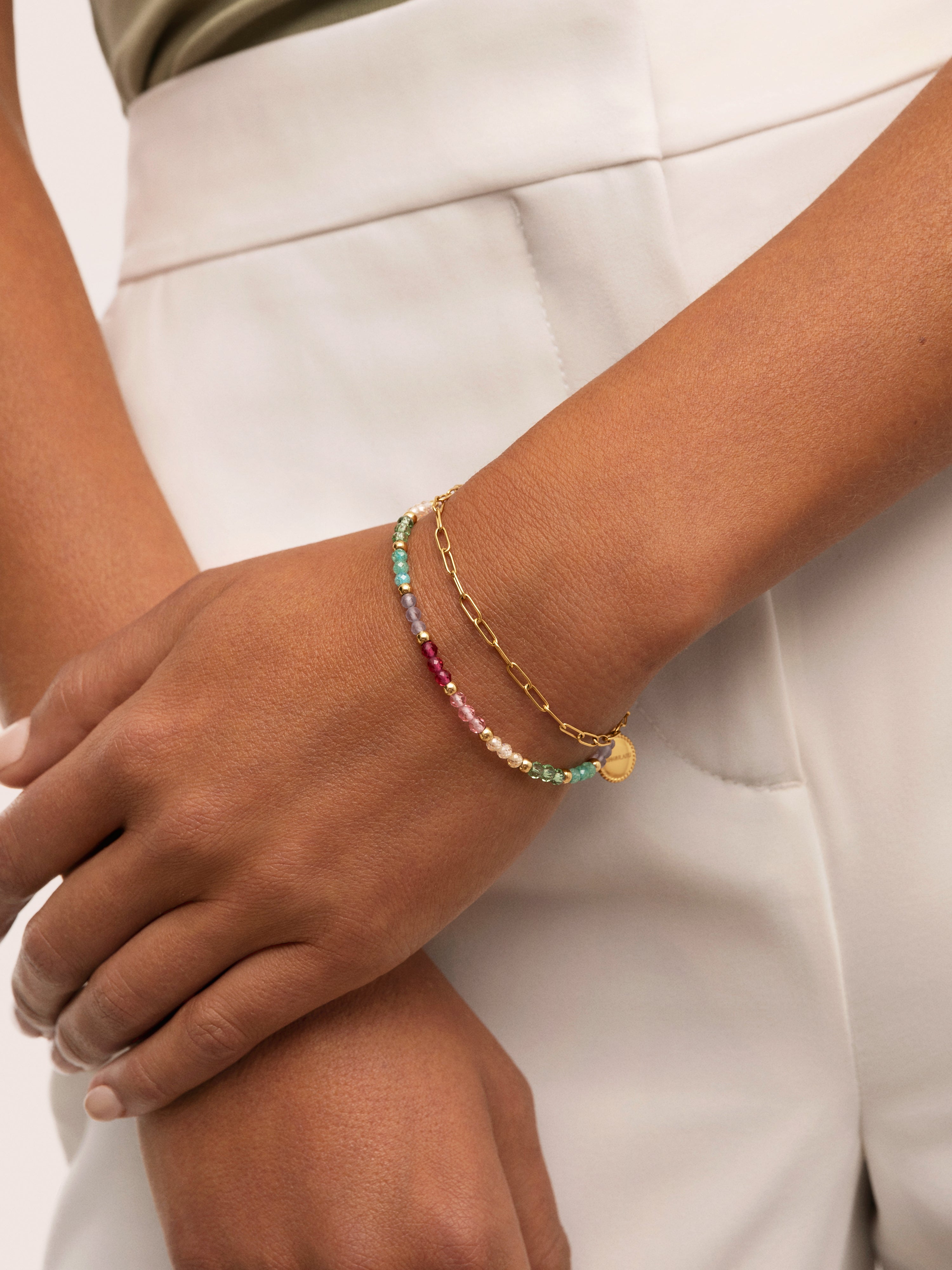 Doble Dye Dots Pastel Stainless Steel Gold Bracelet