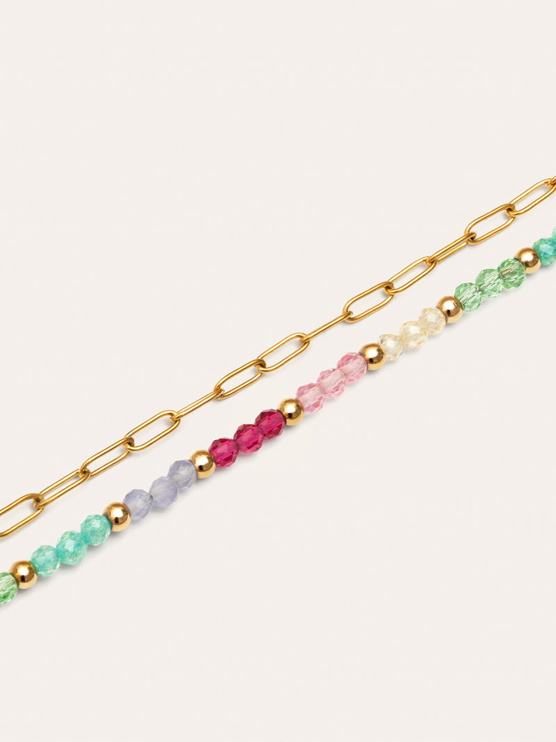 Dye Dots Pastel Steel Bracelet with Gold Plating