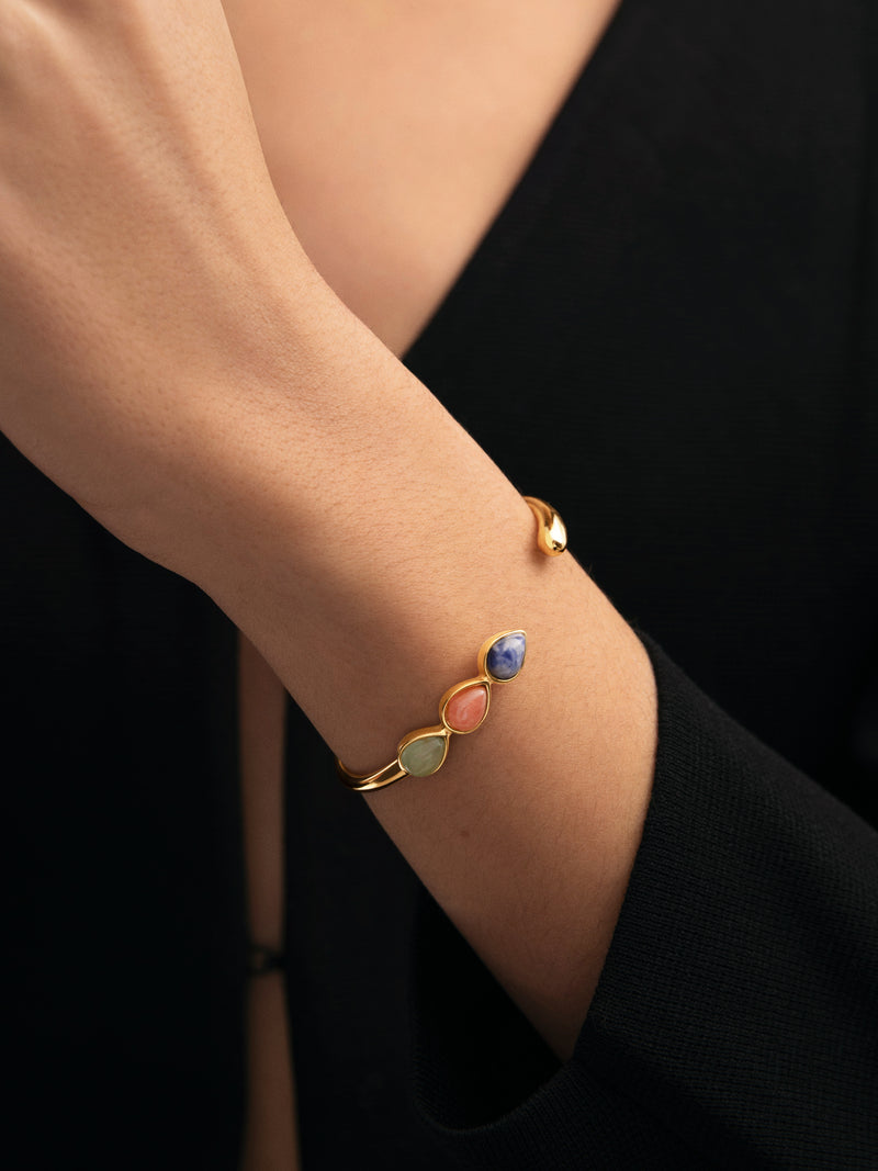 Brazalete Gota Stones Acero Baño Oro