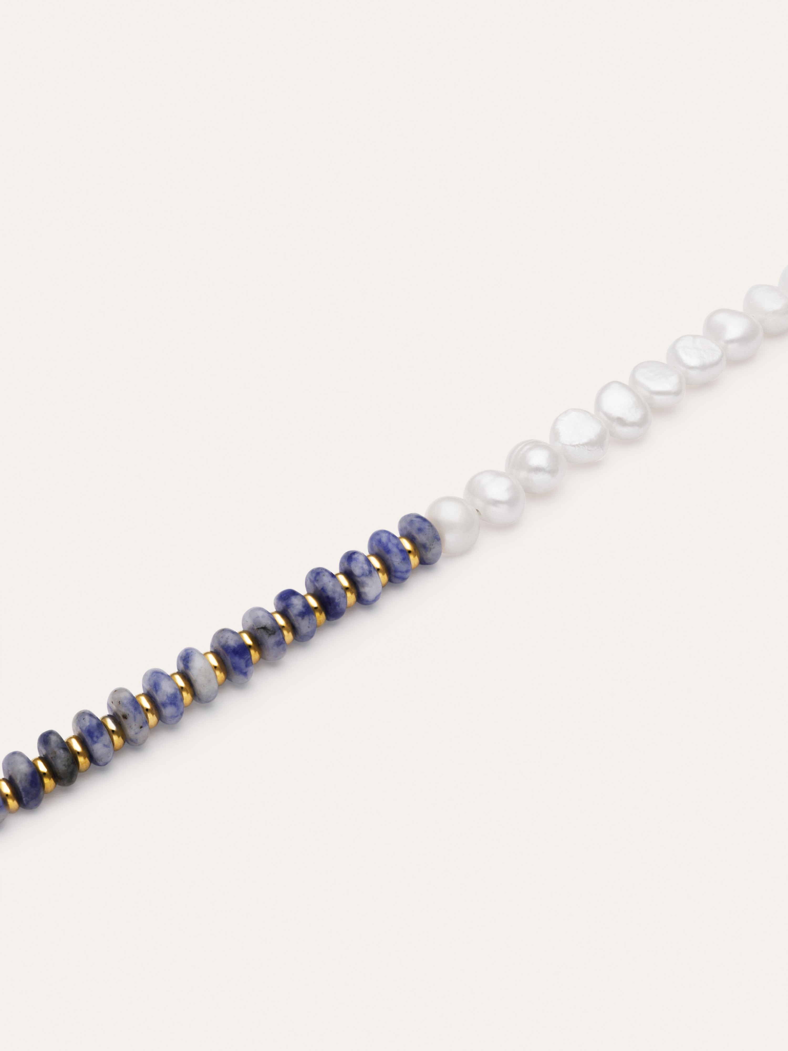Indigo Pearl Steel Bracelet with Gold Plating
