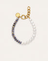 Indigo Pearl Steel Bracelet with Gold Plating