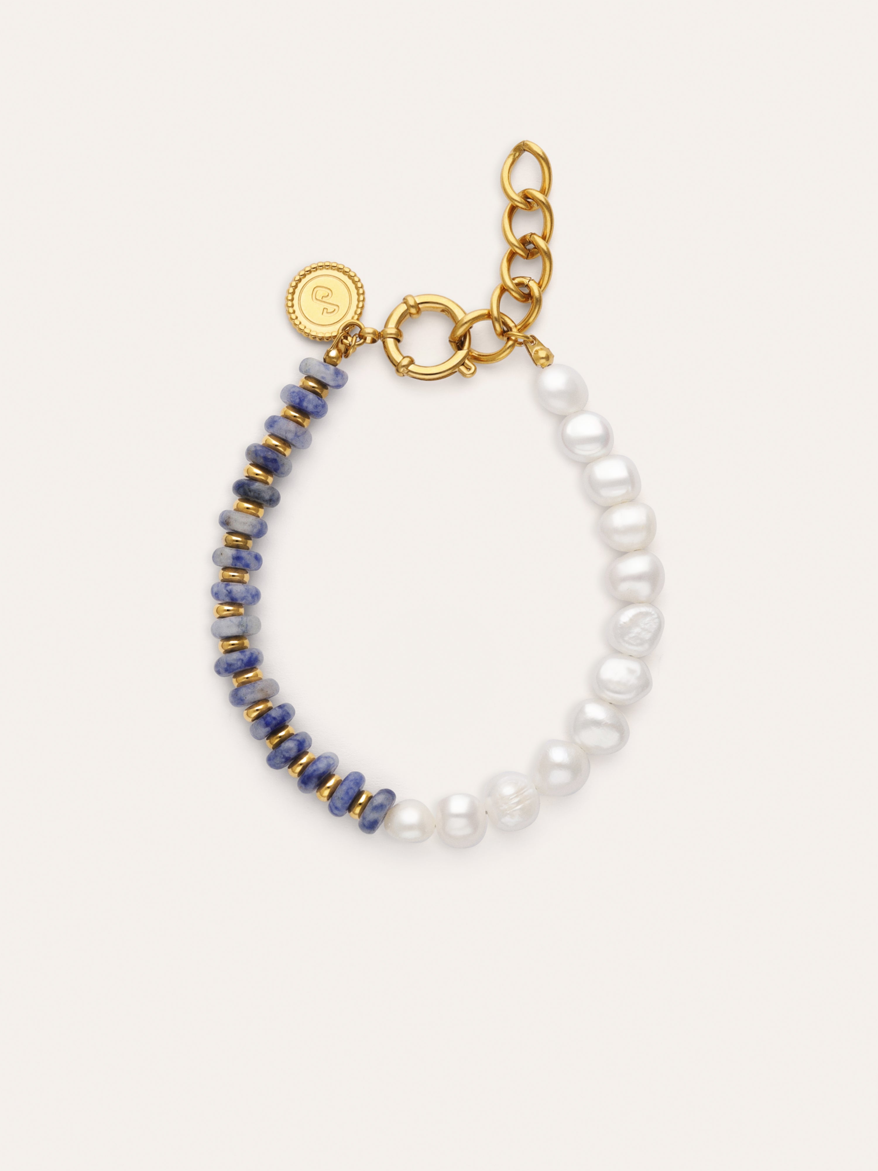 Indigo Pearl Steel Bracelet with Gold Plating