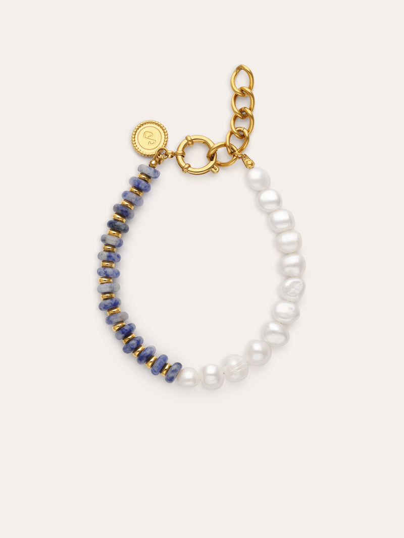 Indigo Pearl Steel Bracelet with Gold Plating