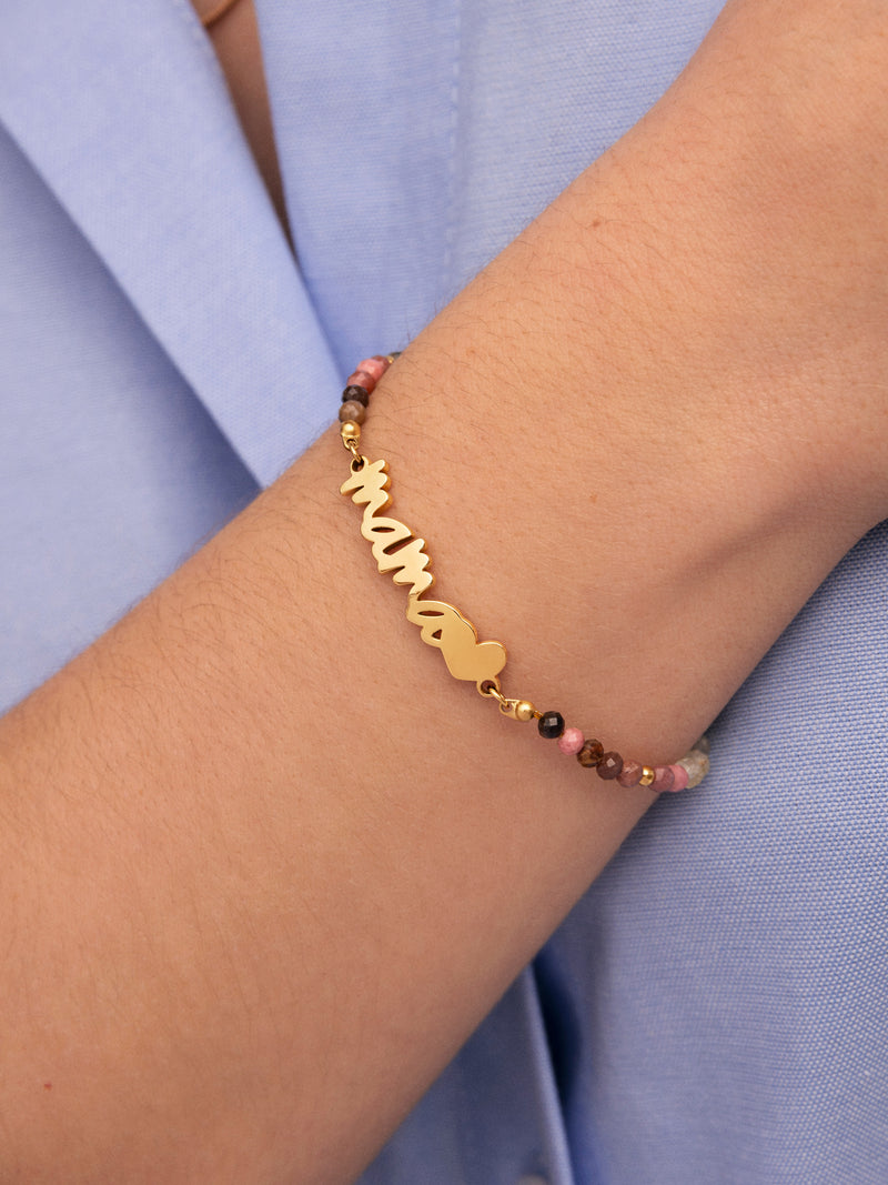 Mama Heart Tourmaline Stainless Steel Bracelet