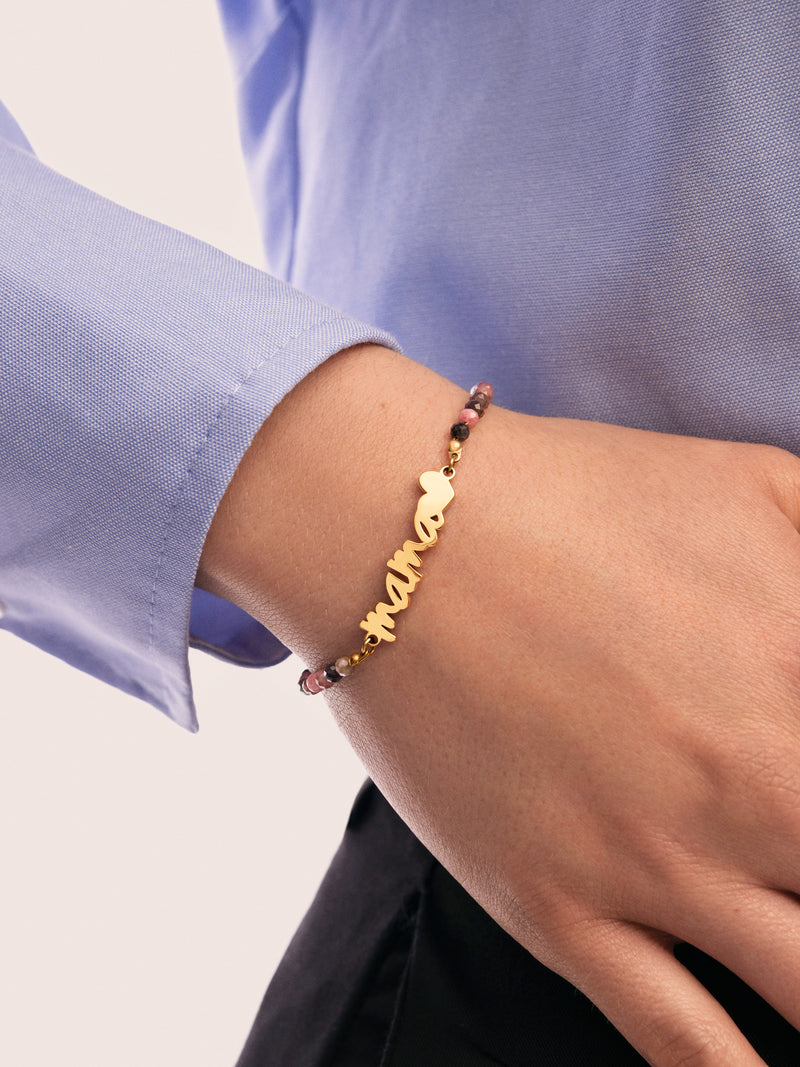 Mama Heart Tourmaline Stainless Steel Bracelet