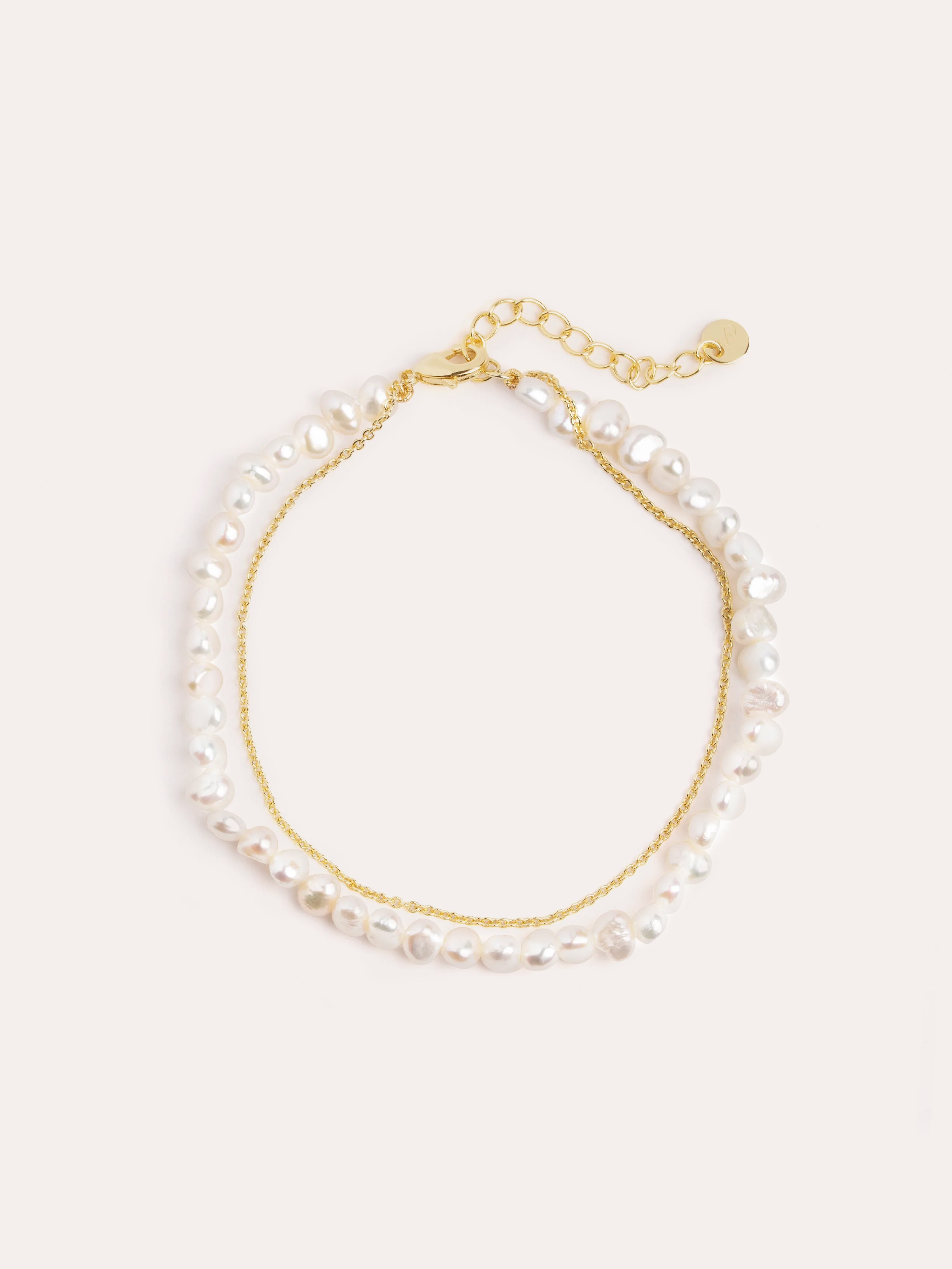 Pearl Chain Stainless Steel Gold Bracelet 