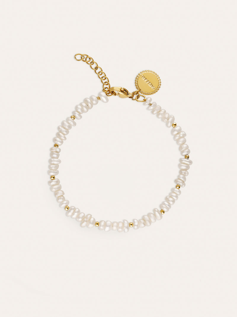Pulsera Pearls Dots Acero Baño Oro
