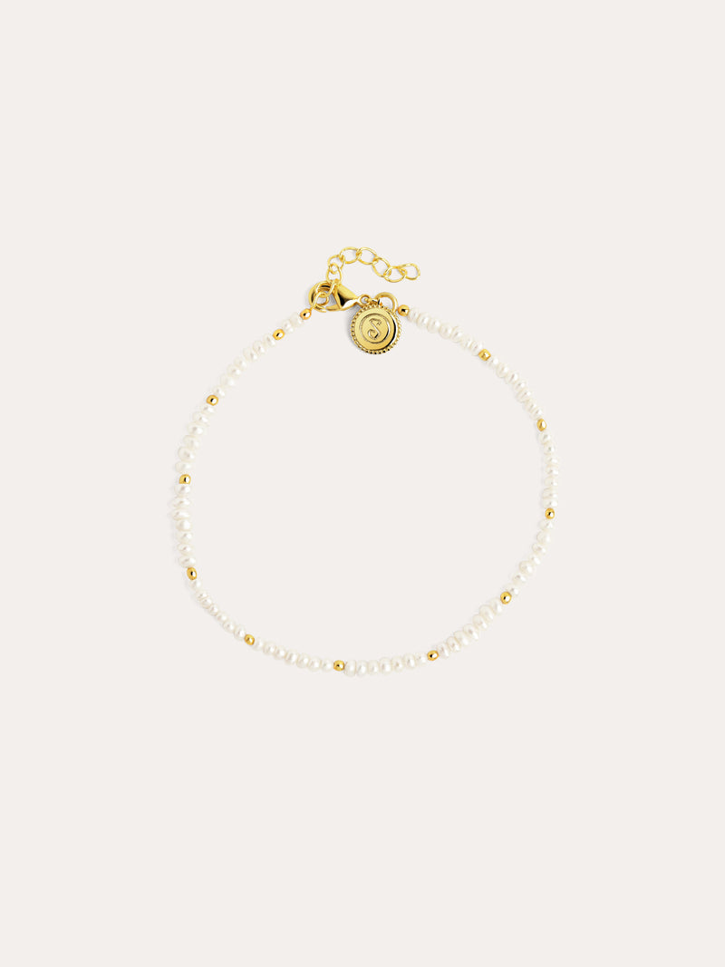 Pulsera Pearls Dots Acero Baño Oro