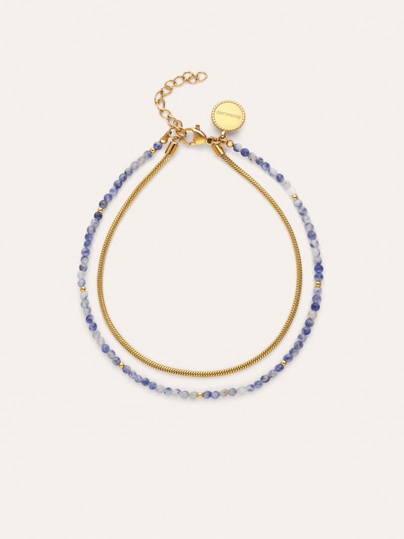 Tobillera Doble Cleopatra Azul Acero Baño Oro