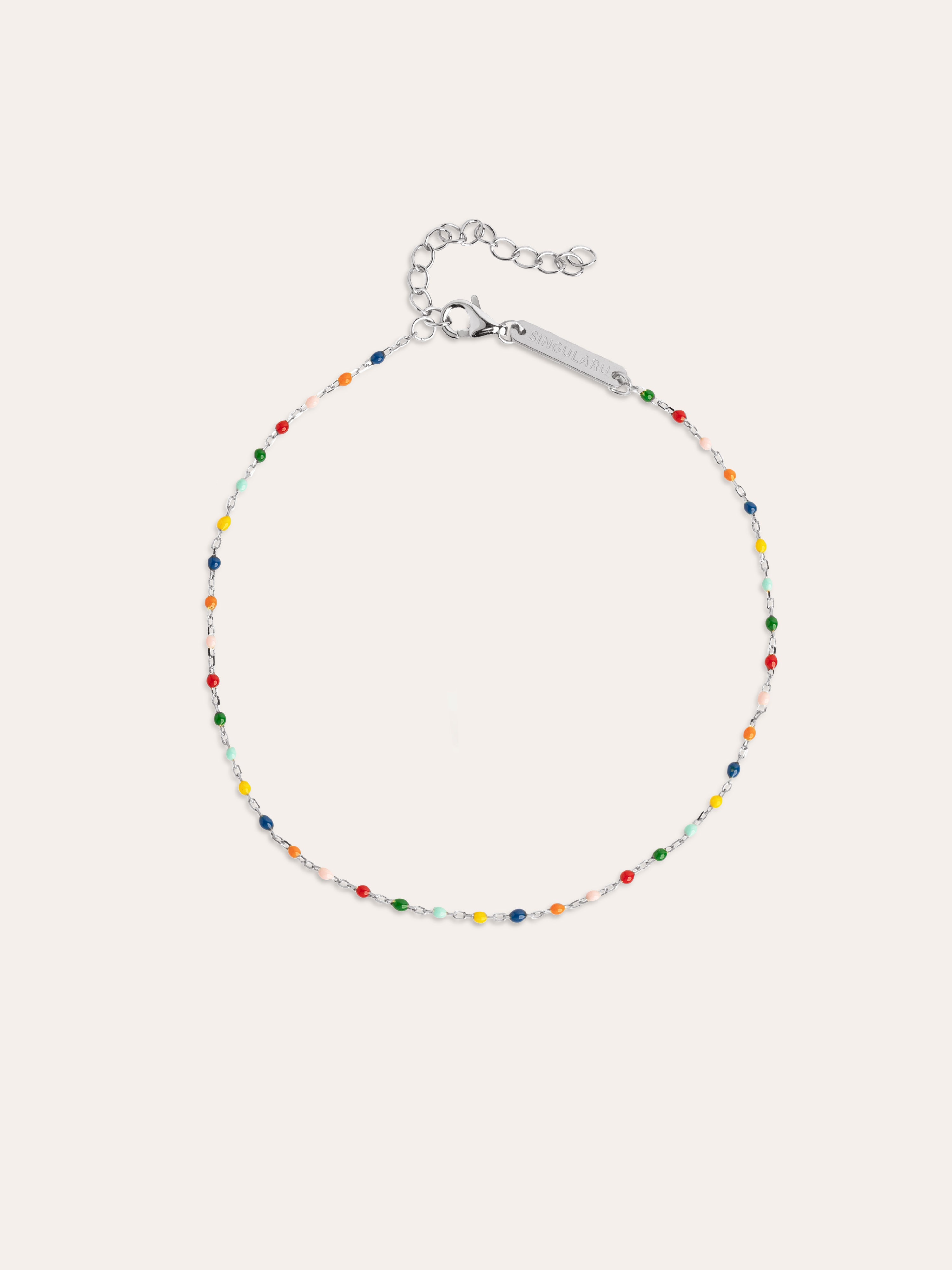 Dots Colors Enamel Silver Anklet