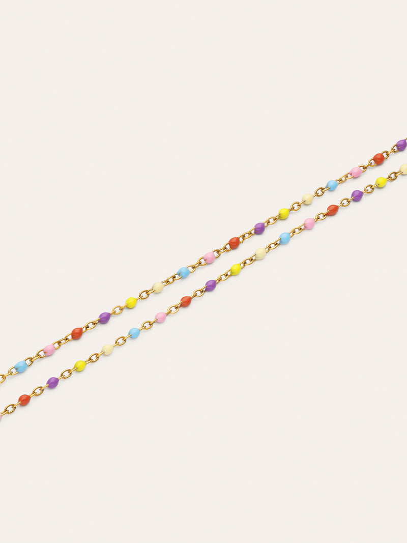 Double Dots Colors Enamel Stainless Steel Gold Anklet