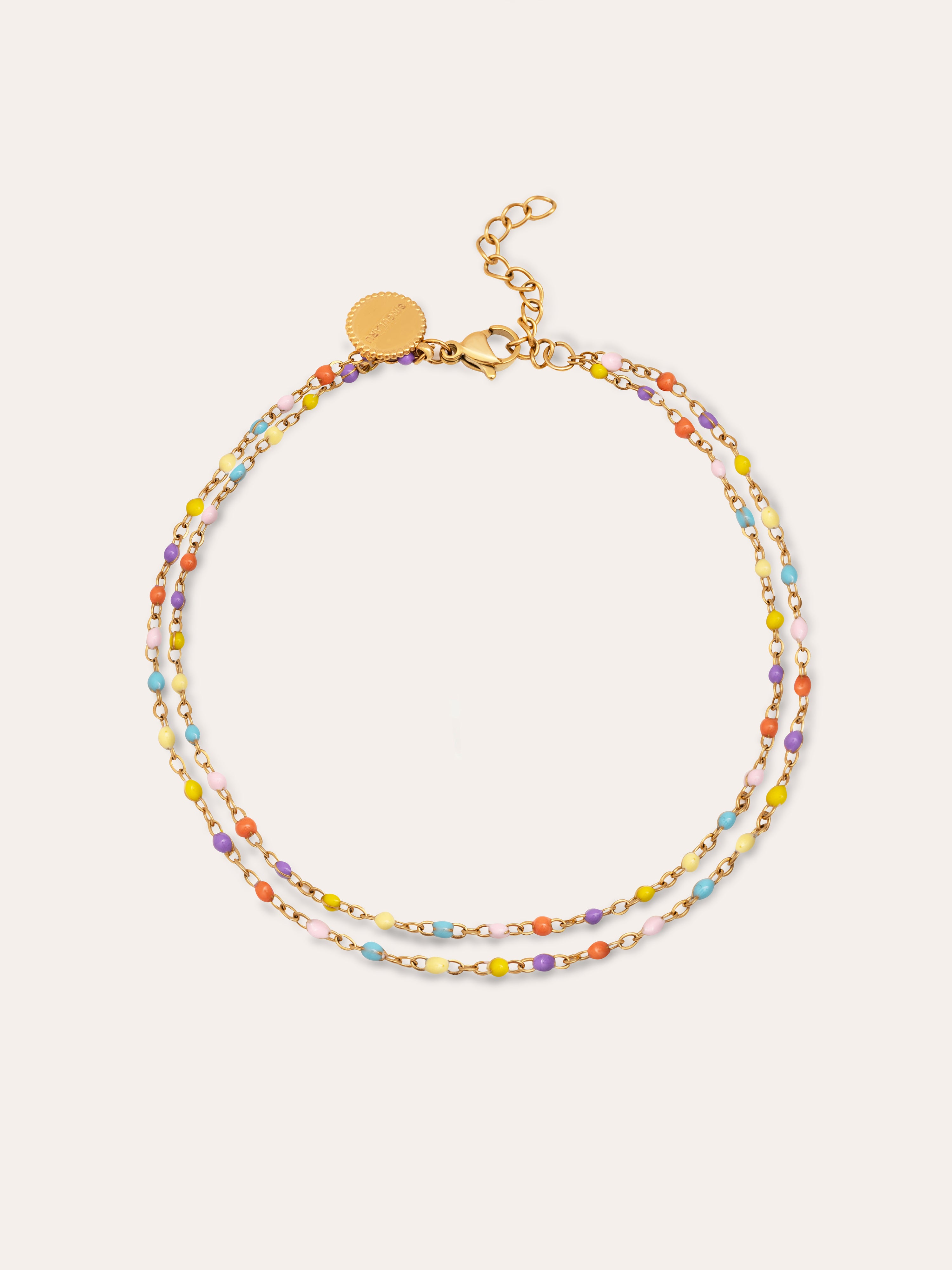 Double Dots Colors Enamel Stainless Steel Gold Anklet