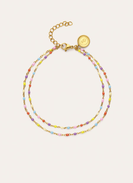 Double Dots Colors Enamel Stainless Steel Gold Anklet
