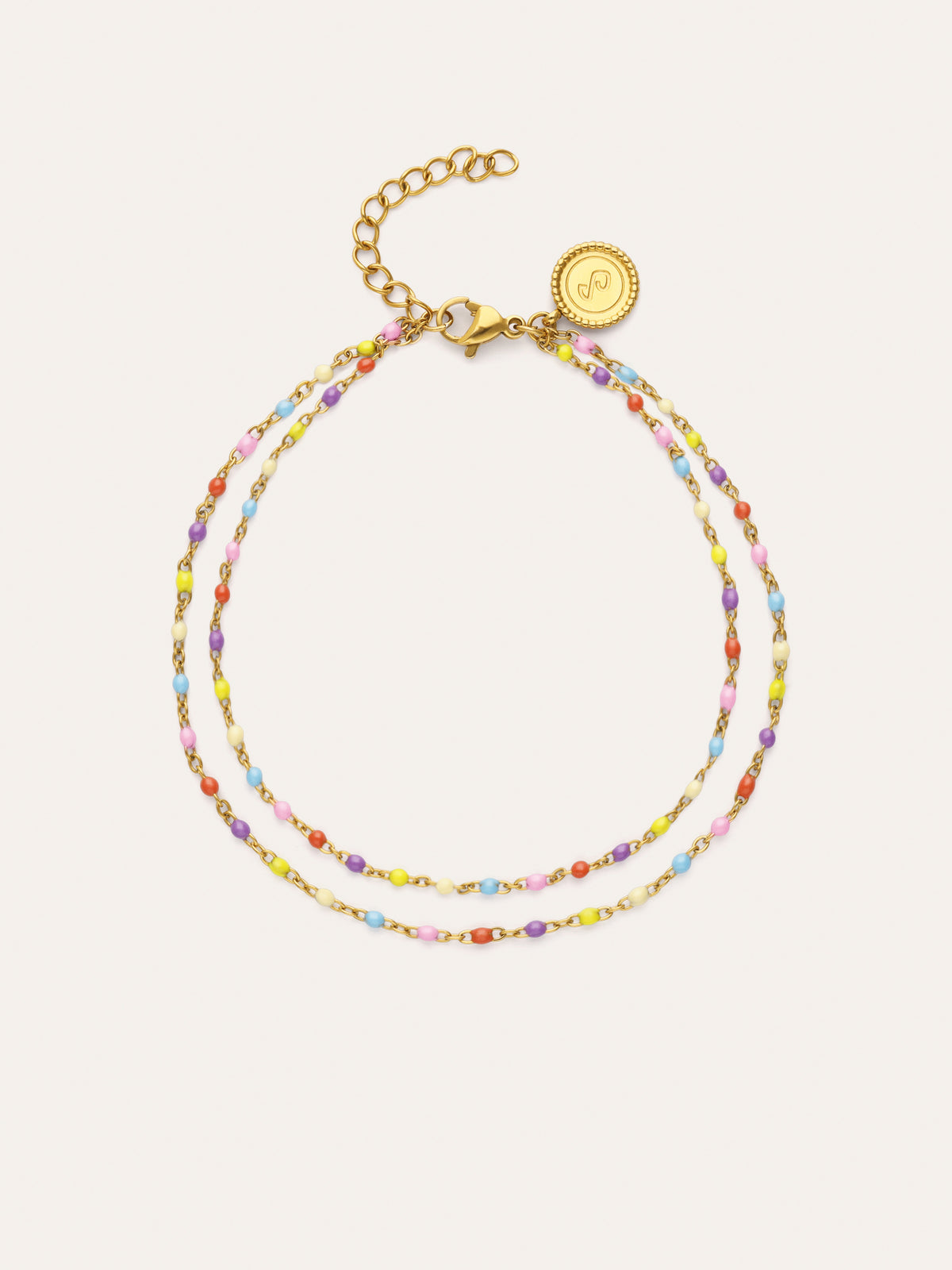 Double Dots Colors Enamel Stainless Steel Gold Anklet en Singularu