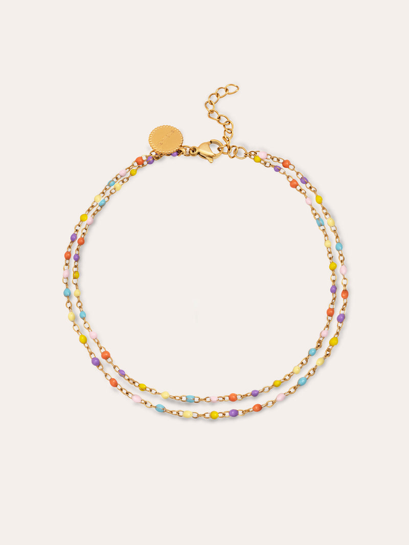 Double Dots Colors Enamel Stainless Steel Gold Anklet