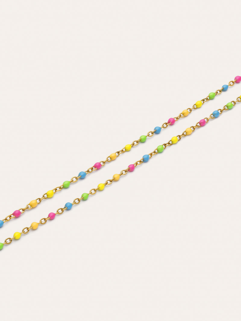 Tobillera Doble Dots Neon Enamel Acero Baño Oro