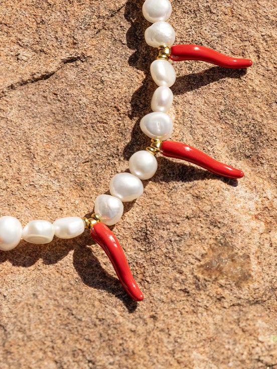 Chilli Pearl Stainless Steel Gold Necklace