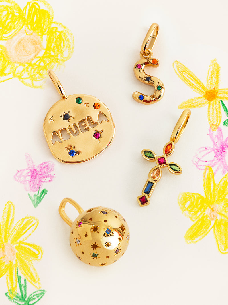 Personalized Initial Charm Organic Colors 18kt Gold Plated