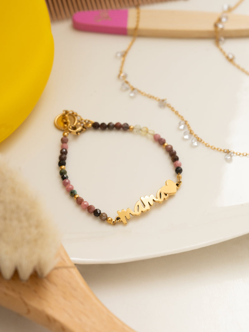 Mama Heart Tourmaline Stainless Steel Bracelet