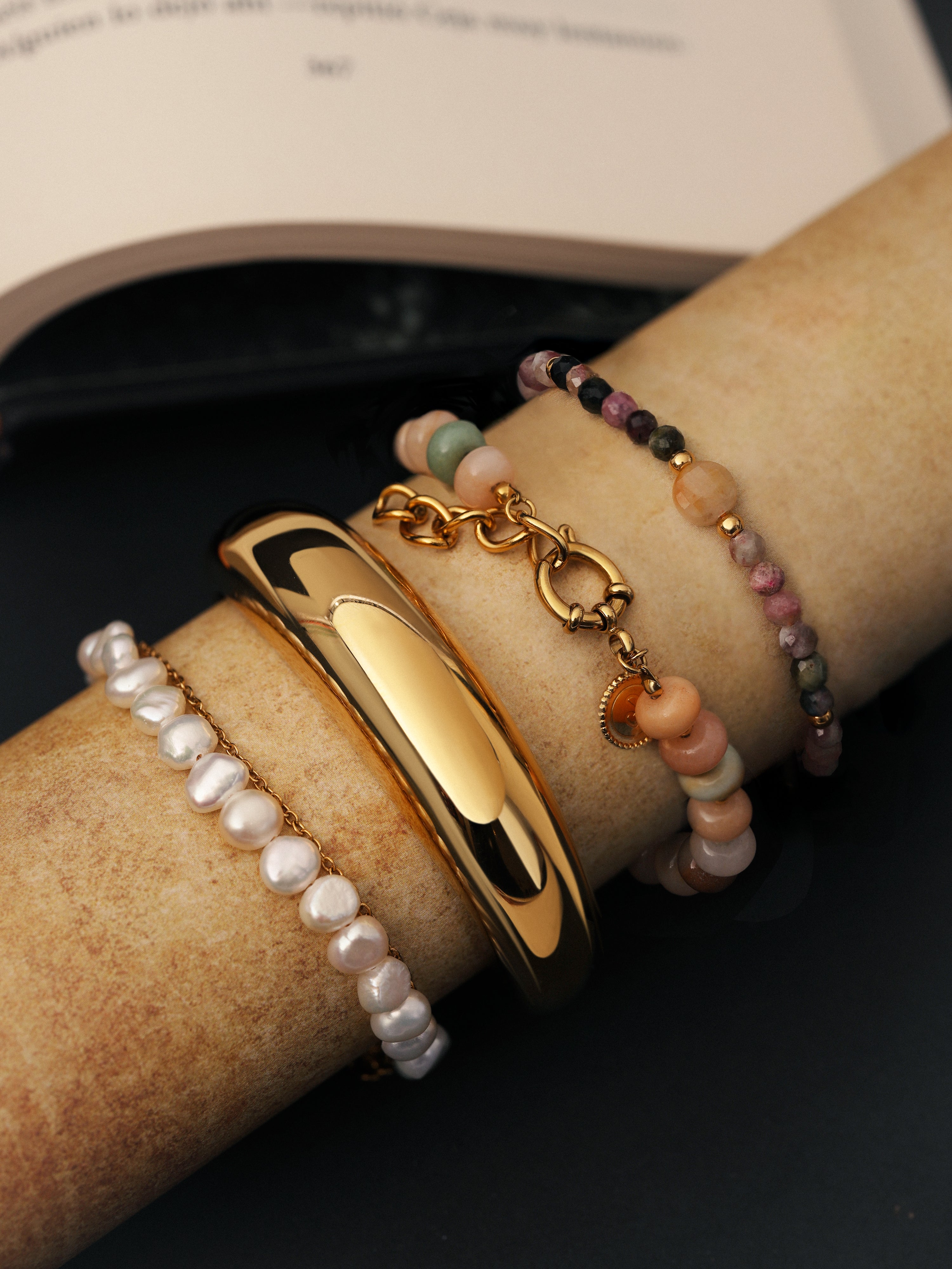 Pulsera Ámbar Stones Acero Baño Oro