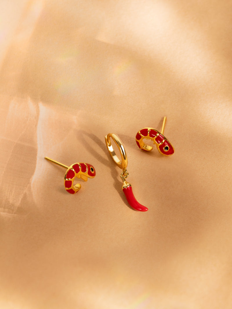Prawn Enamel Gold Single Earring