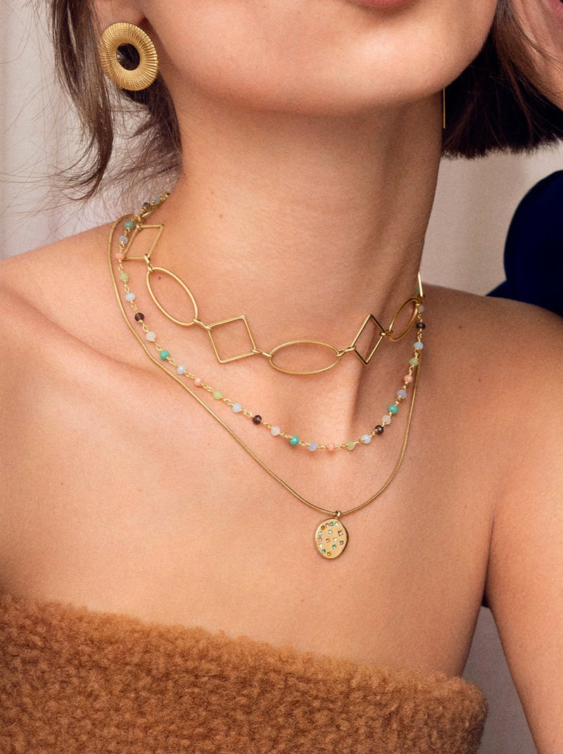 Choker Rhomb & Oval Stainless Steel Gold Necklace