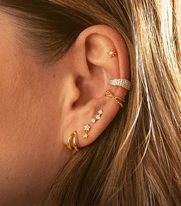 SINGULARU Orecchini A Cerchio Ank In Ottone Placcato Rodio - Gioielli Minimal Per Donna