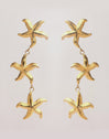 Triple Starfish Stainless Steel Gold Earrings 