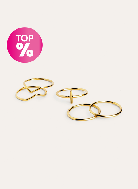 Nefertiti Pack 5 Stainless Steel Gold Rings
