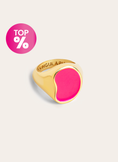 Anillo Signet Bean Neon Pink Enamel Baño Oro