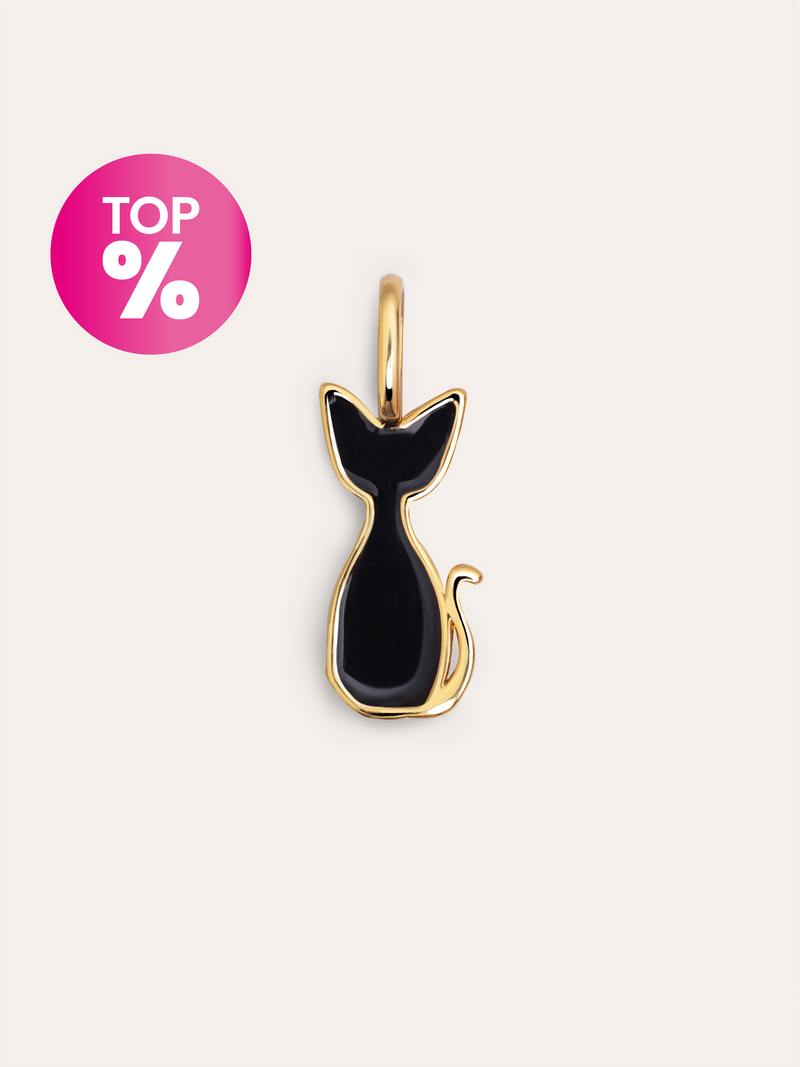 Charm Salem Gato Enamel Black Baño Oro