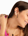 Black Enamel L Gold Hoop Earrings