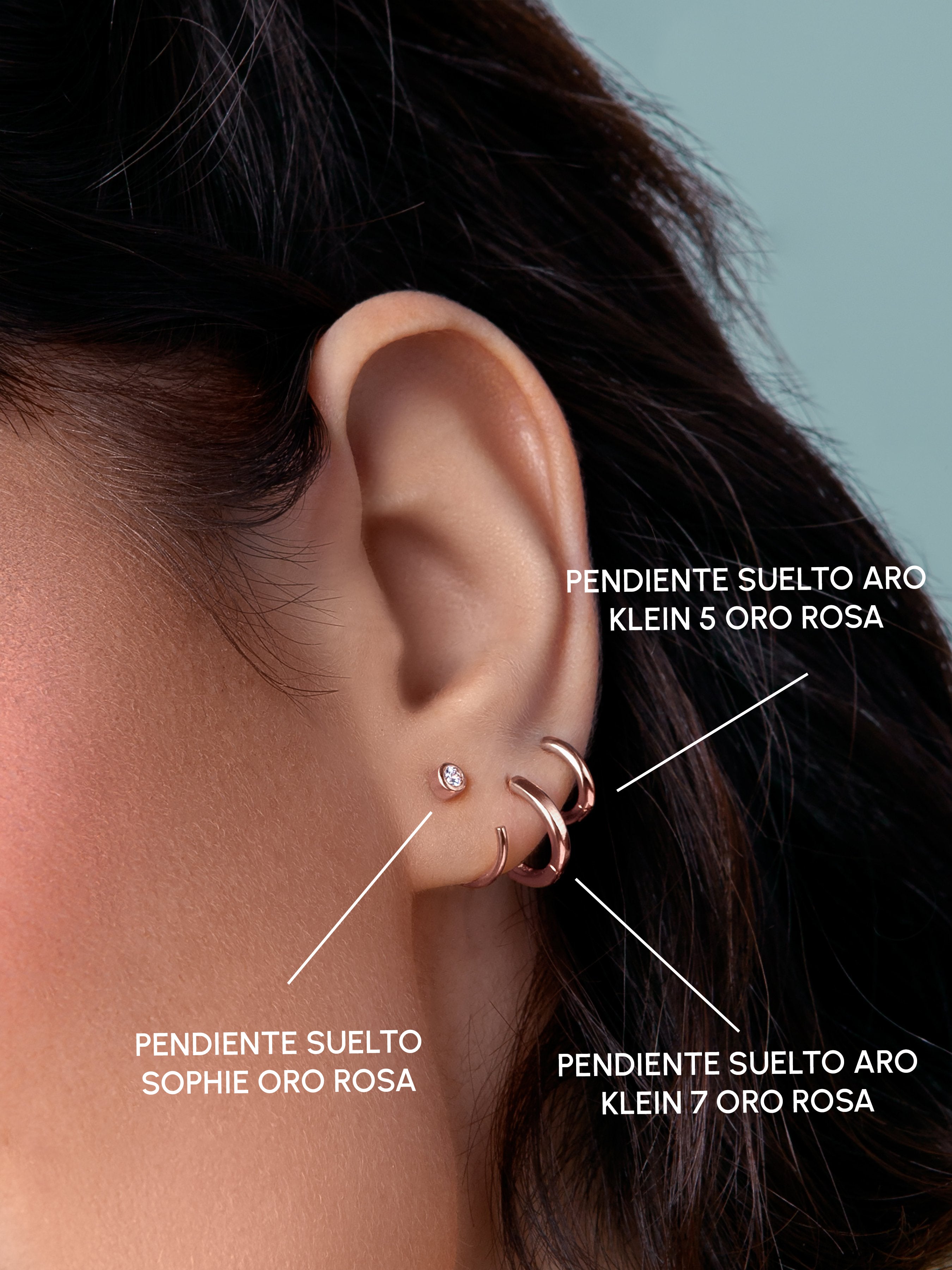 Pendiente Suelto Aro Klein 5 Plata Baño Oro Rosa