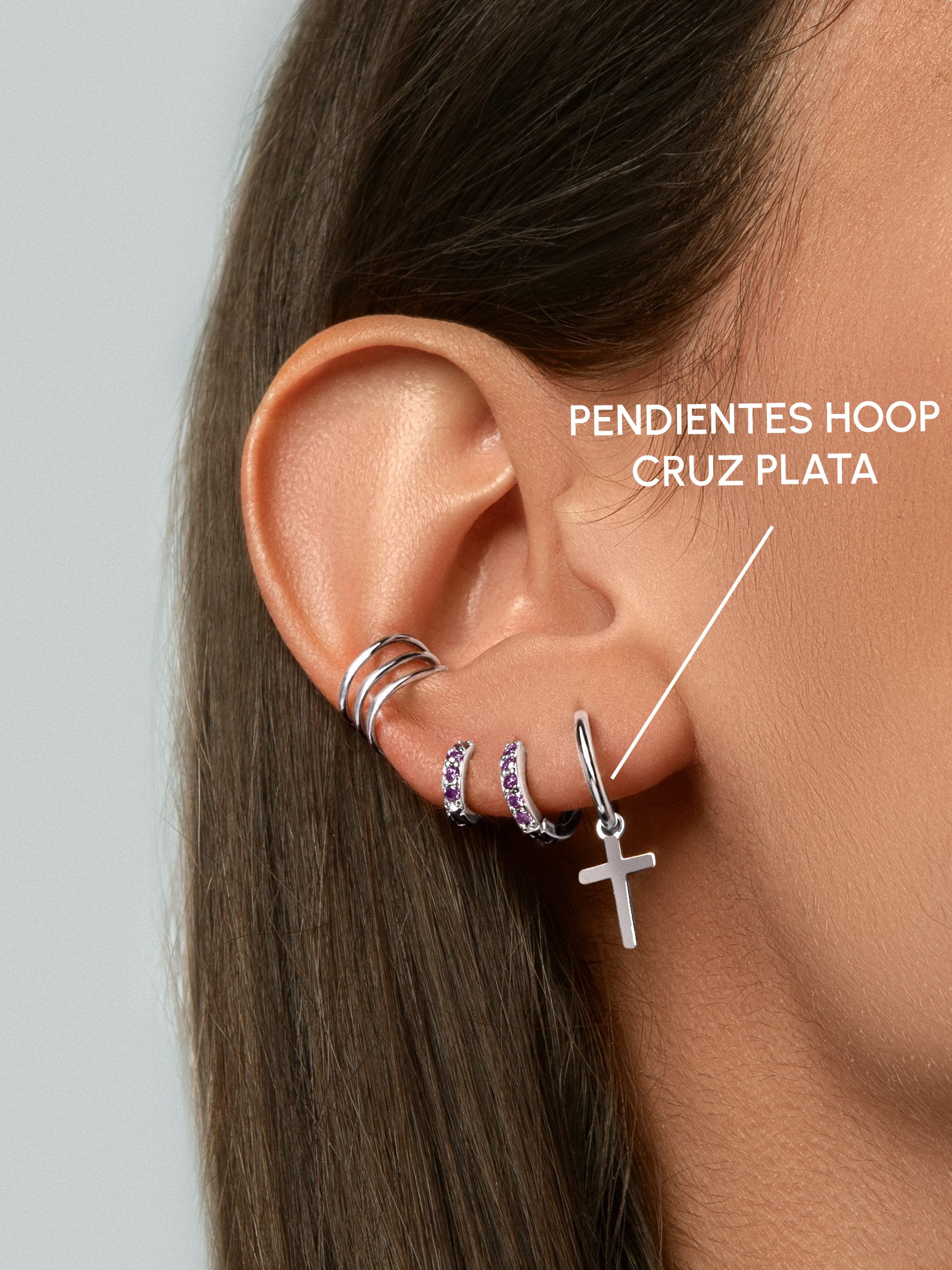 Cross Hoop Silver Earrings