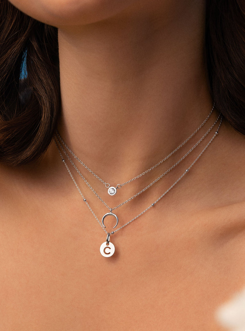 Diamond + Mini Moonset 2 Silver Necklaces Pack