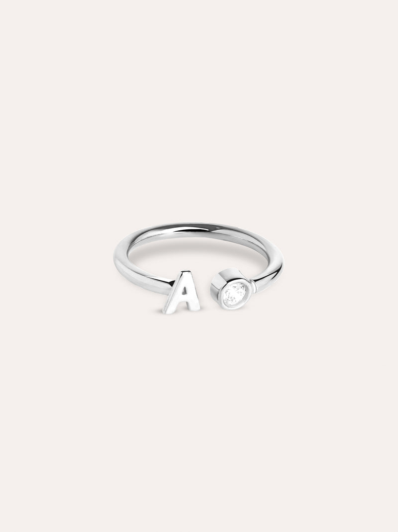Letter Diamond Personalized Silver Ring