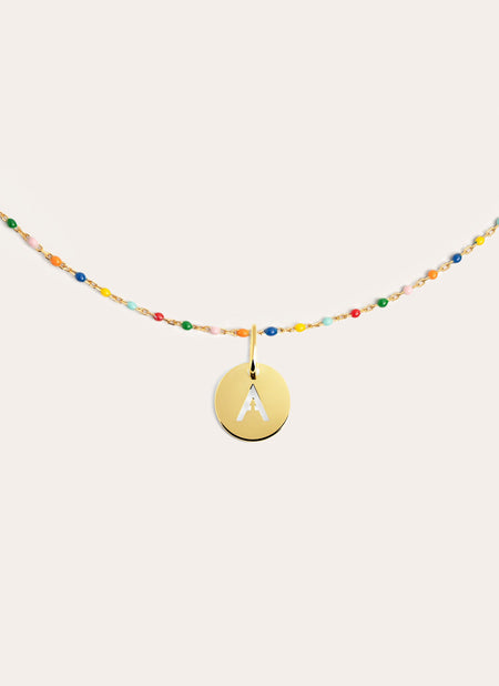 Colors Enamel Letter Personalized Gold Necklace 