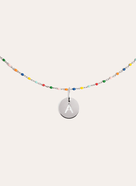 Colors Enamel Letter Personalized Silver Necklace 