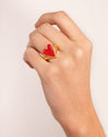 Lovely Heart Red Enamel Gold Ring