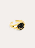 Smiley Black Enamel Gold Ring