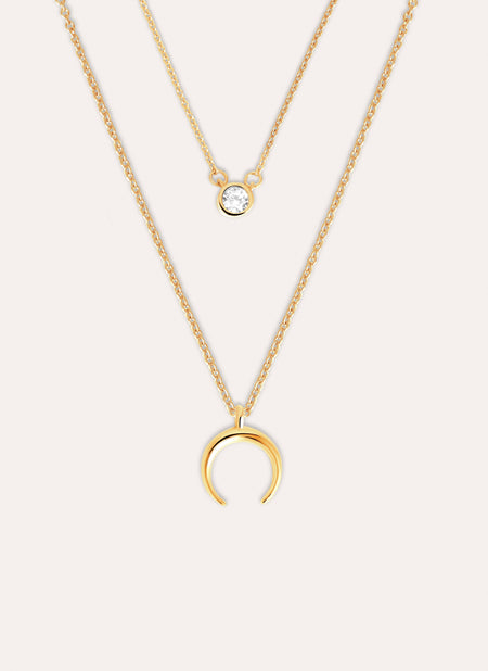 Diamond + Mini Moonset 2 Gold Necklaces Pack