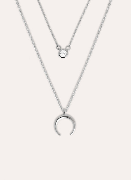 Diamond + Mini Moonset 2 Silver Necklaces Pack