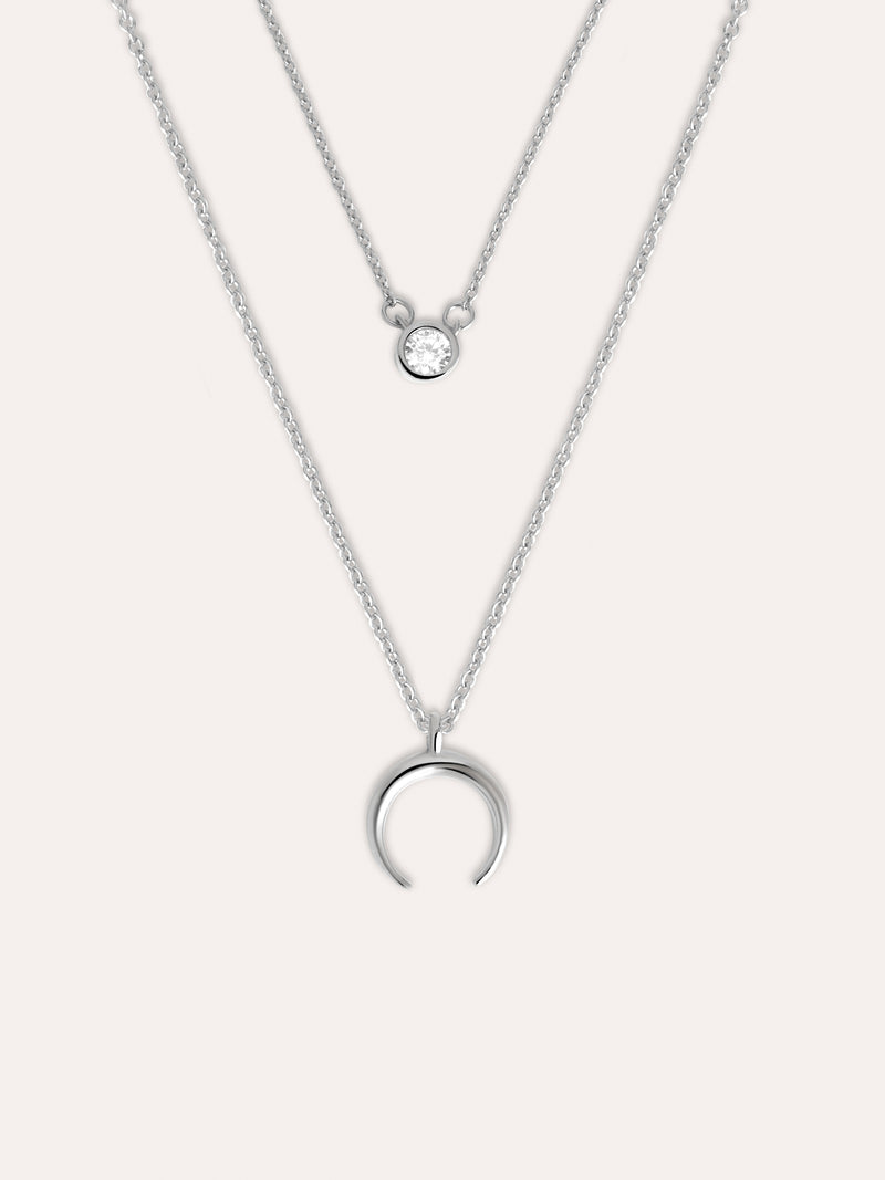 Diamond + Mini Moonset 2 Silver Necklaces Pack