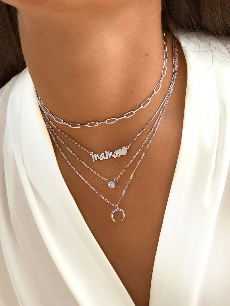 Diamond + Mini Moonset 2 Silver Necklaces Pack