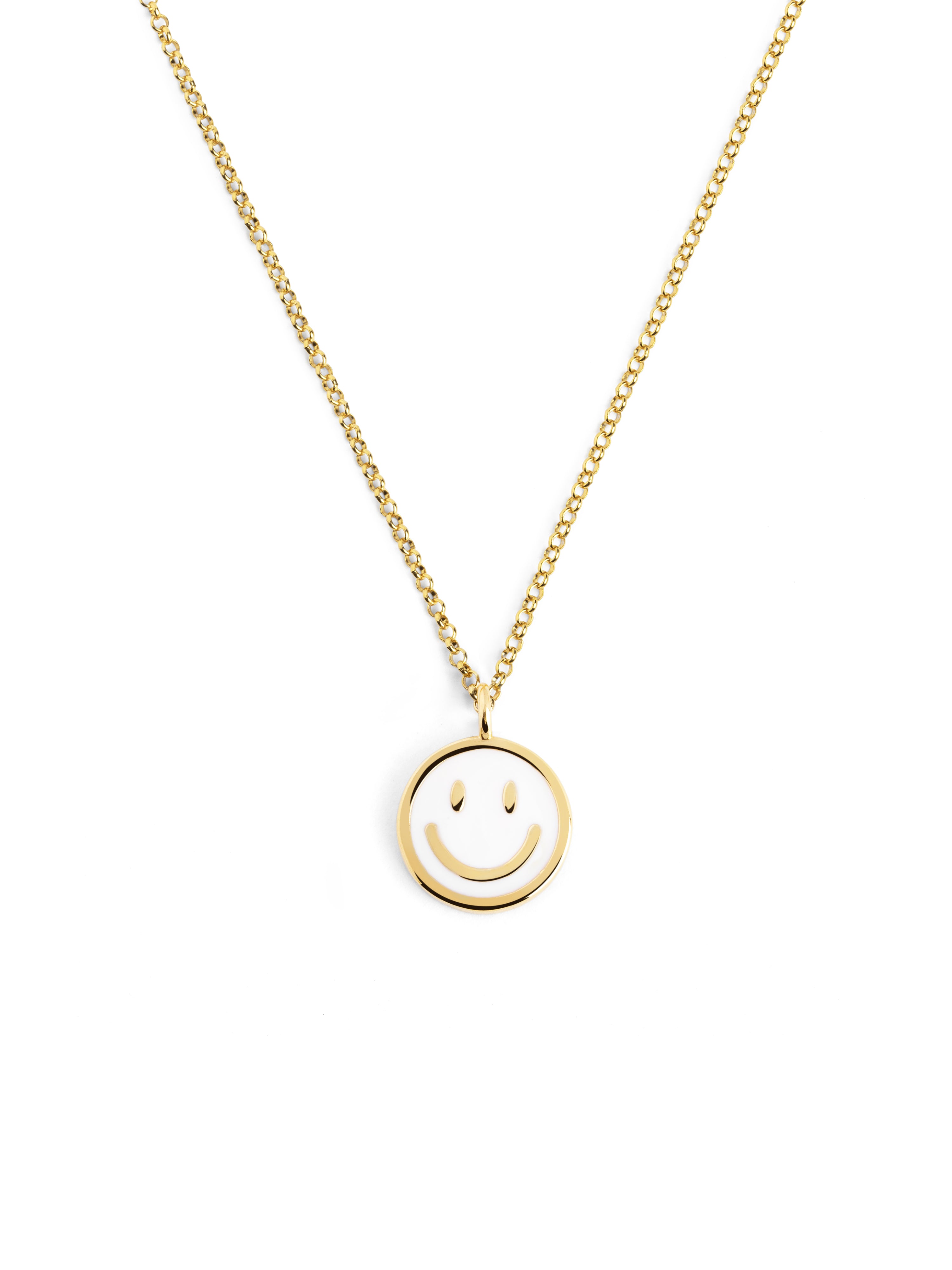 Smiley White Enamel Gold Necklace
