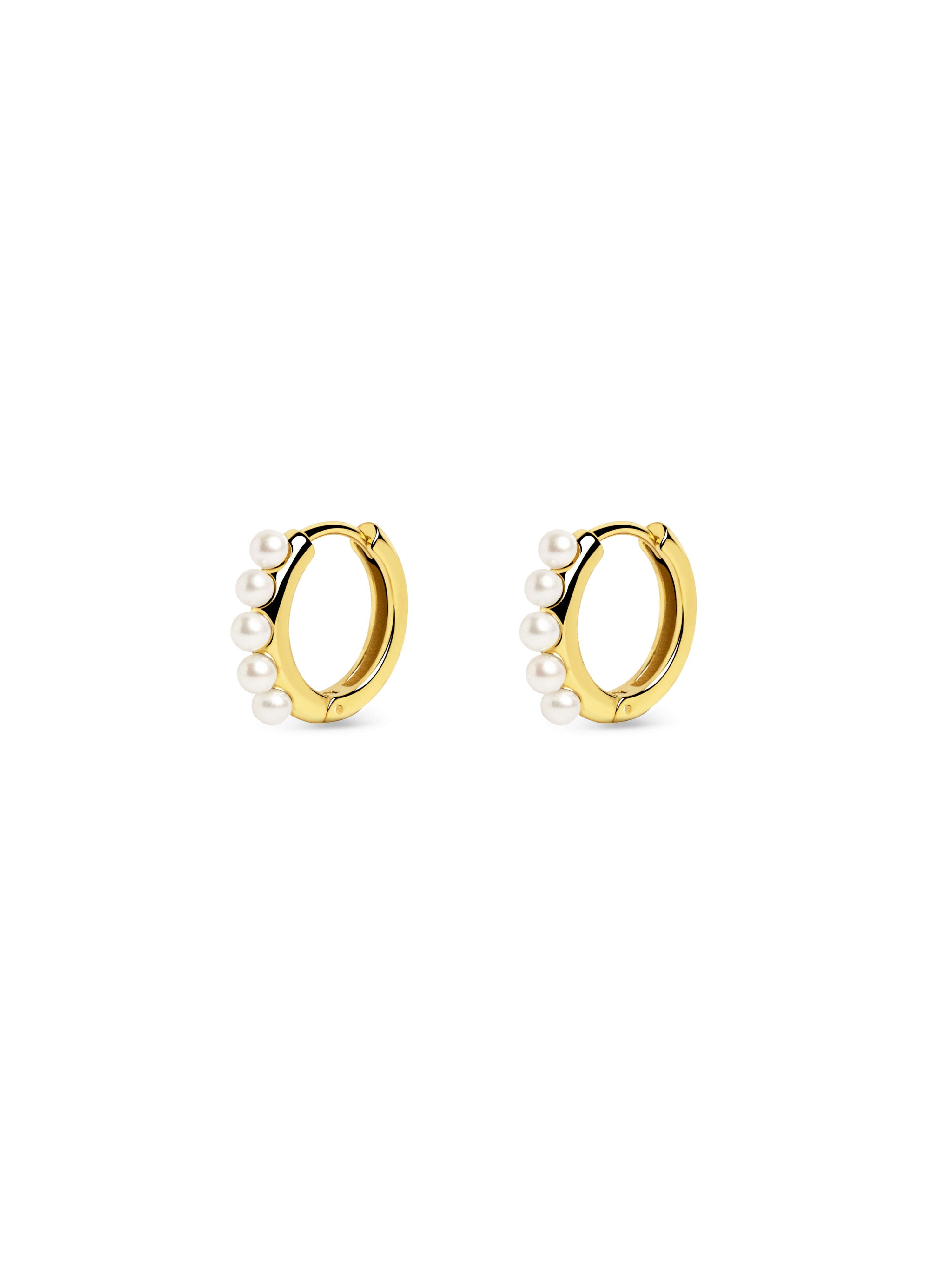 5 Pearls Gold Hoop Earrings