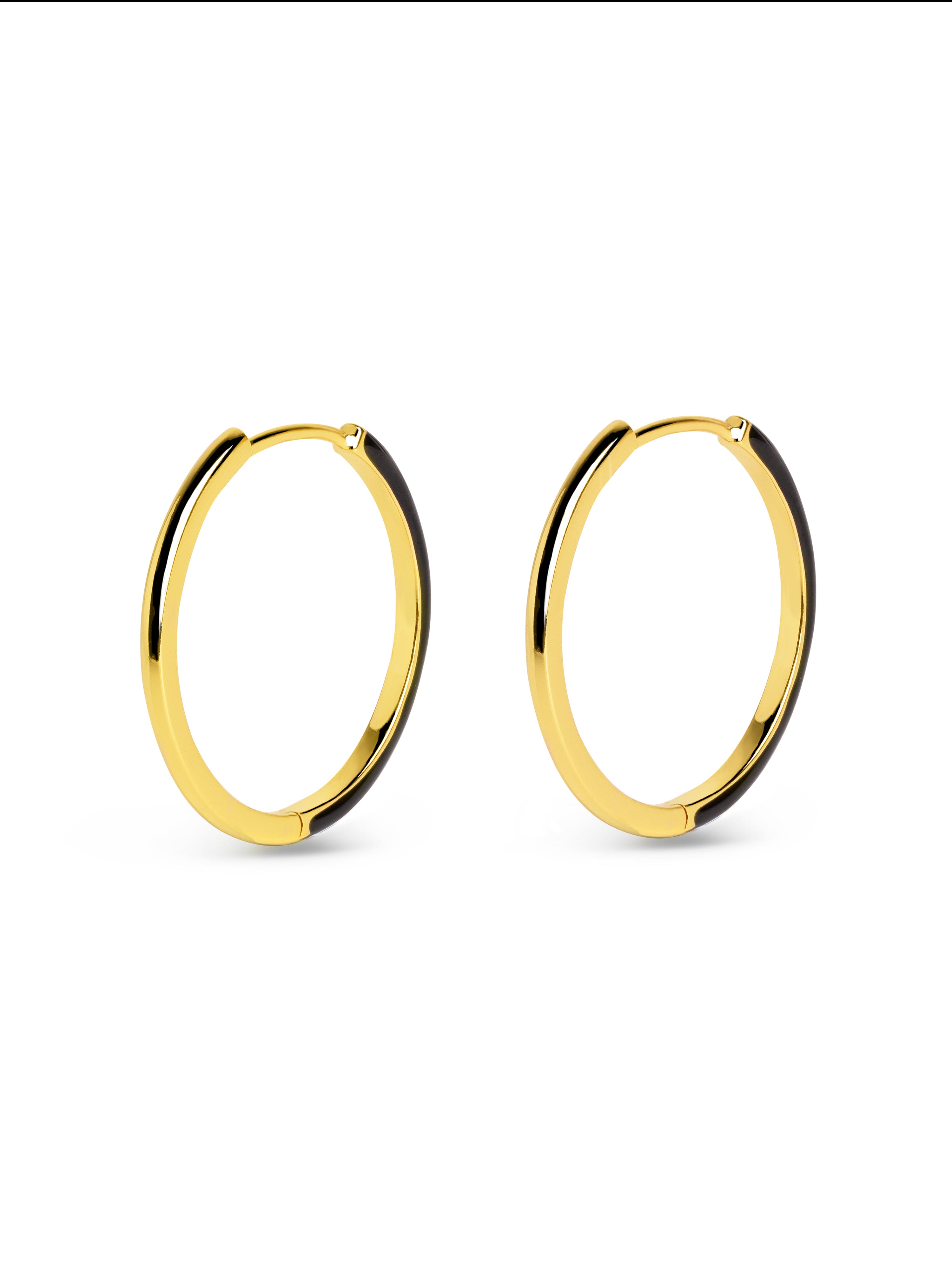 Black Enamel L Gold Hoop Earrings