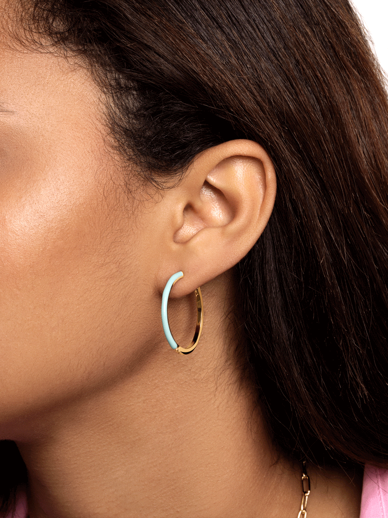 Hoop Earrings L Sky Enamel 18kt Gold Plated