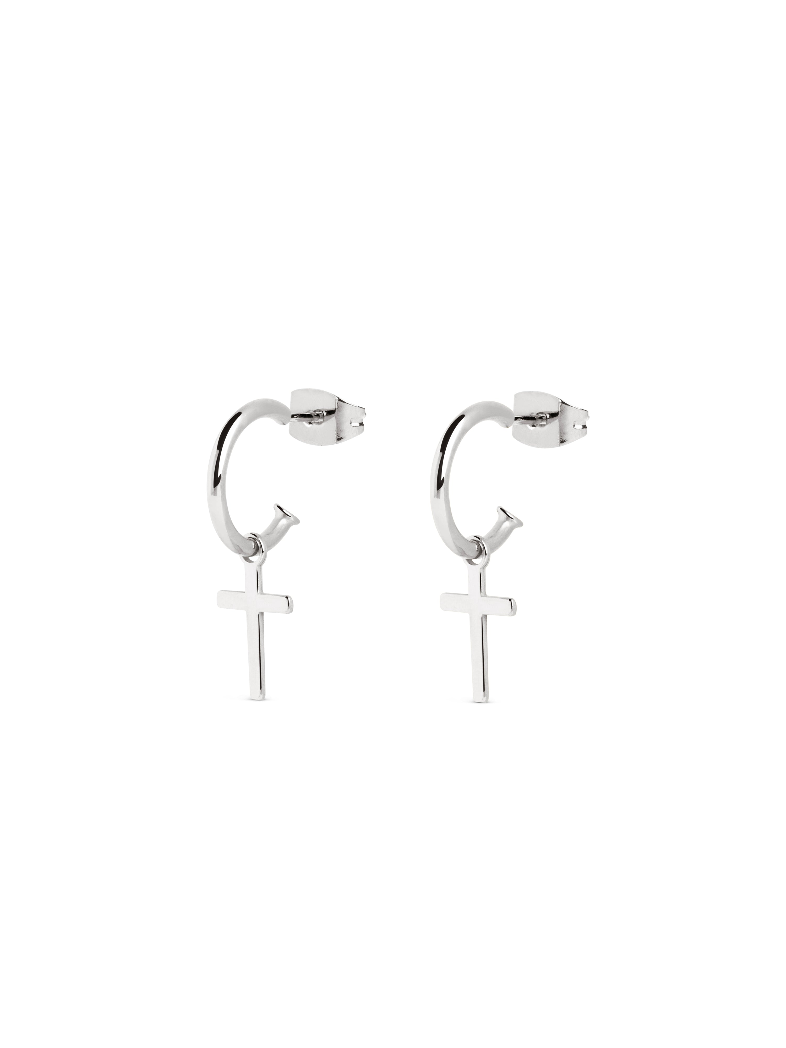 Pendientes Hoop Cruz Plata